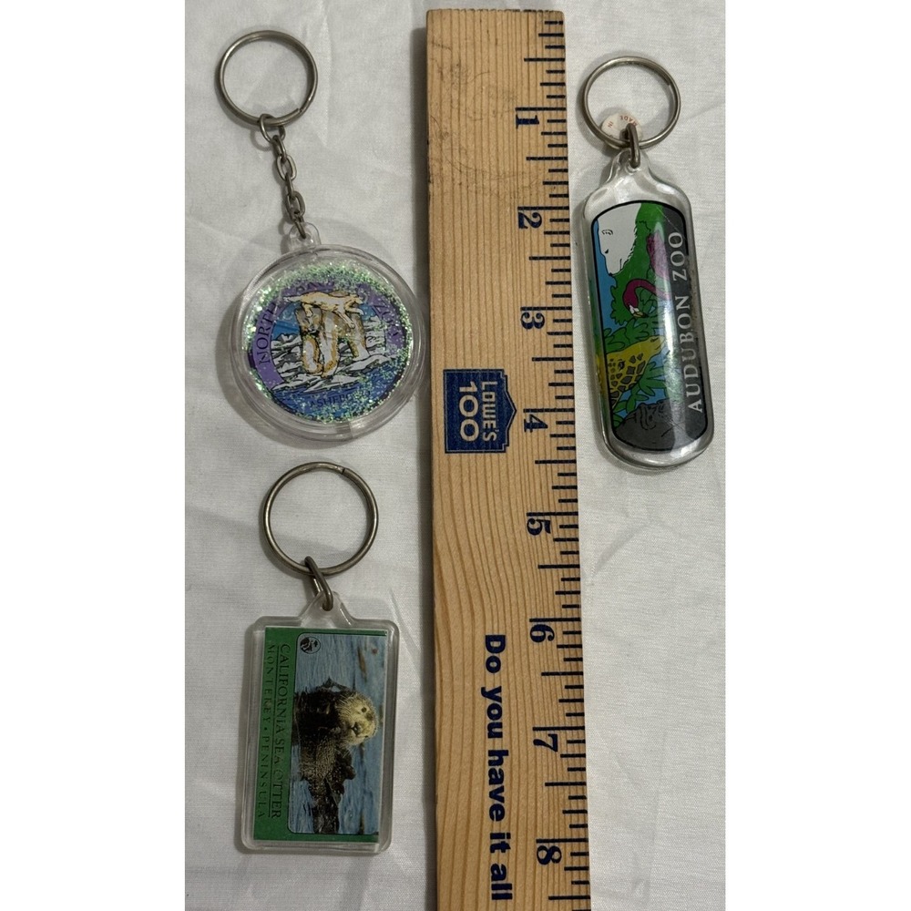 Lot of 3 Keychain North Carolina Animals Polar Bear,Otter,Audubon Zoo Keychain